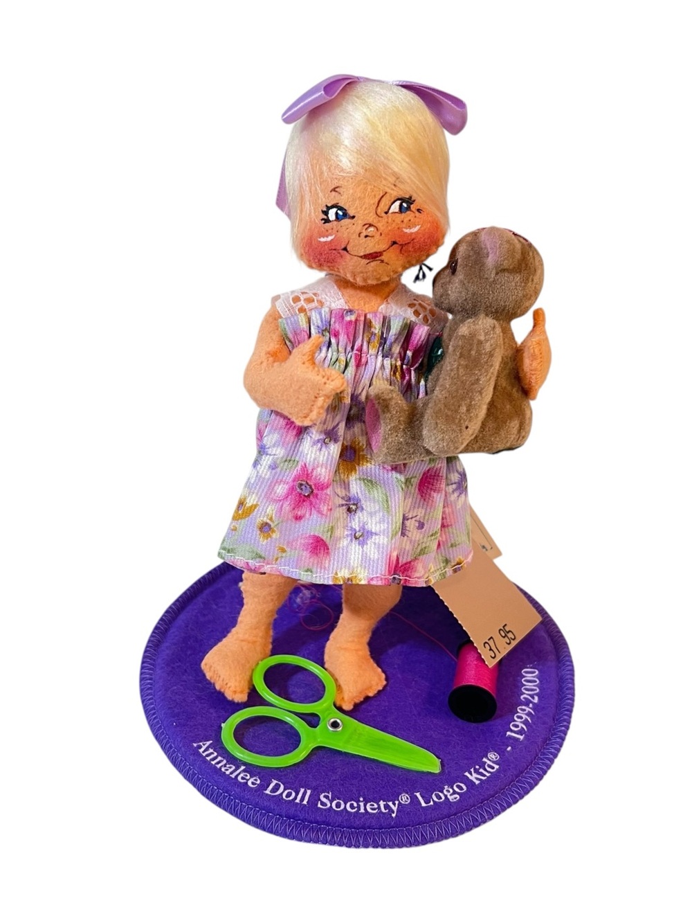 Annalee Doll Society Mending My Teddy Logo Kid 7” Doll 1999-2000 Original Box
